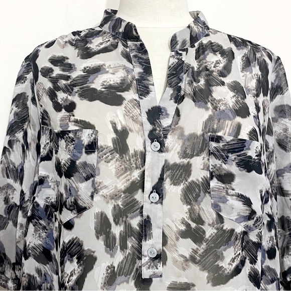 BEVERLY DRIVE floral watercolor semi sheer puff sleeve blouse-plus size - Picture 2 of 8